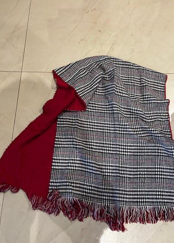Bordo Ekose Desenli Kadın Şal - Görsel 3