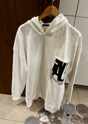 Beyaz Kapüşonlu Rahat Sweatshirt - Görsel 2