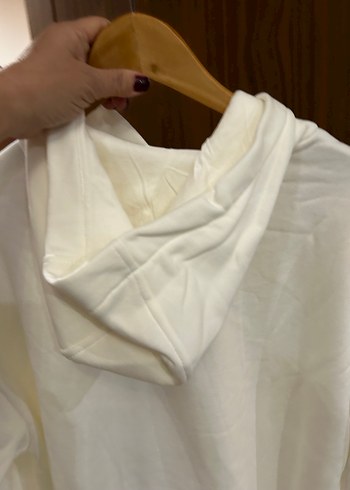 Beyaz Kapüşonlu Rahat Sweatshirt - Görsel 8
