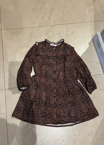 Kahverengi Leopar çocuk elbise - Görsel 7