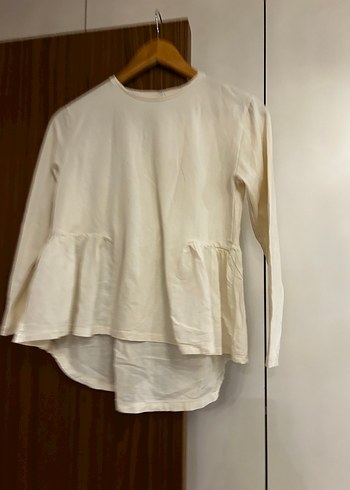 Beyaz Keten Uzun Kollu Fırfırlı Bluz - Görsel 3