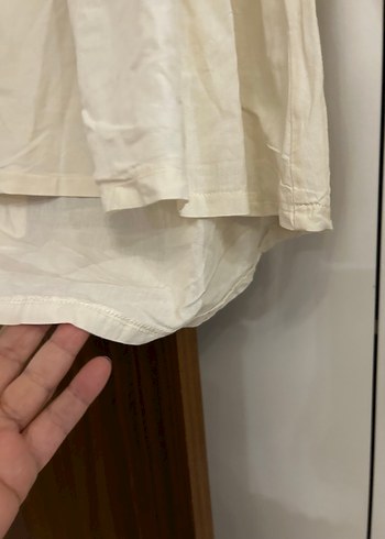 Beyaz Keten Uzun Kollu Fırfırlı Bluz - Görsel 4