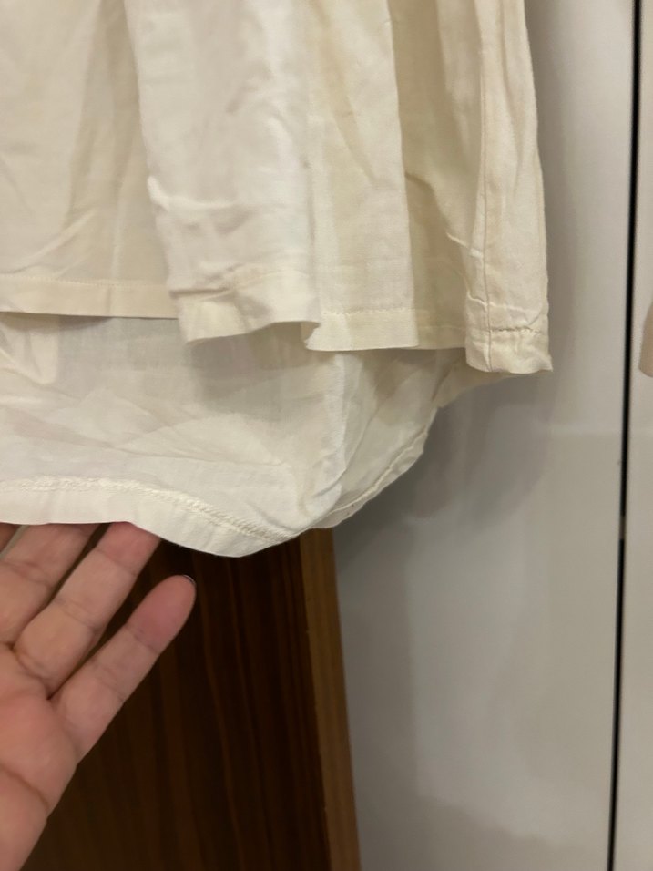 Beyaz Keten Uzun Kollu Fırfırlı Bluz - Görsel 4