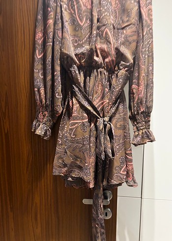 Kahverengi Bohem Mini Elbise - Görsel 3