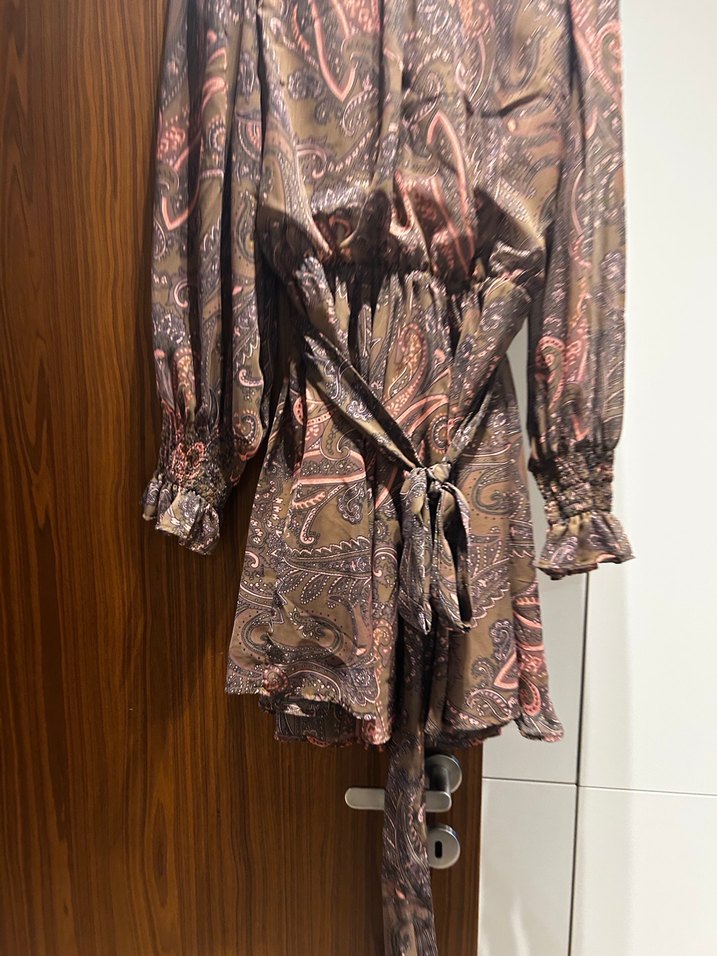 Kahverengi Bohem Mini Elbise - Görsel 3