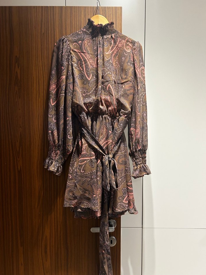 Kahverengi Bohem Mini Elbise - Görsel 2