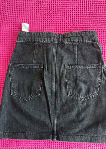 BSL FASHION Düğmeli Siyah Denim Mini Etek