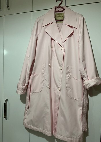 Pembe Uzun Kadın Trençkot Düğmeli Normcore
