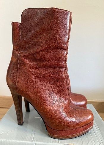 Nine West Kahverengi Deri Topuklu Kadın Bot - Görsel 4