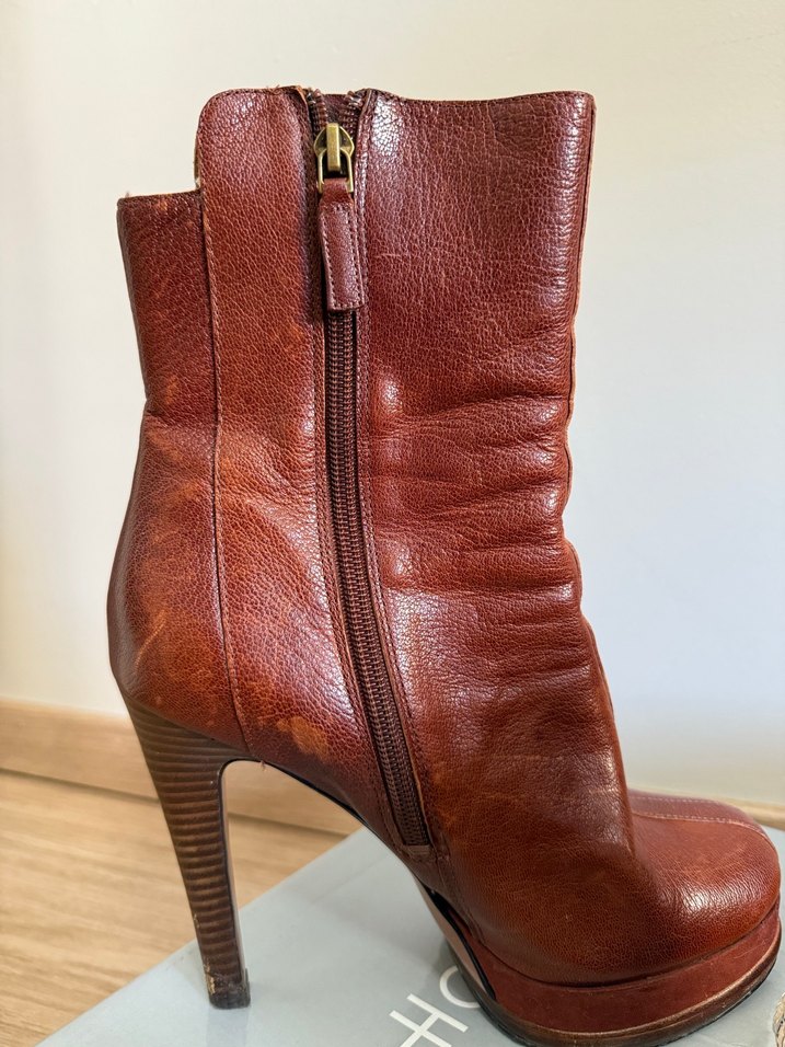 Nine West Kahverengi Deri Topuklu Kadın Bot - Görsel 3