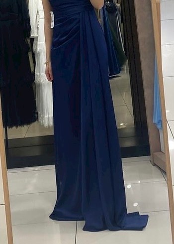 Lacivert Drapeli Uzun Abiye Elbise - Görsel 2