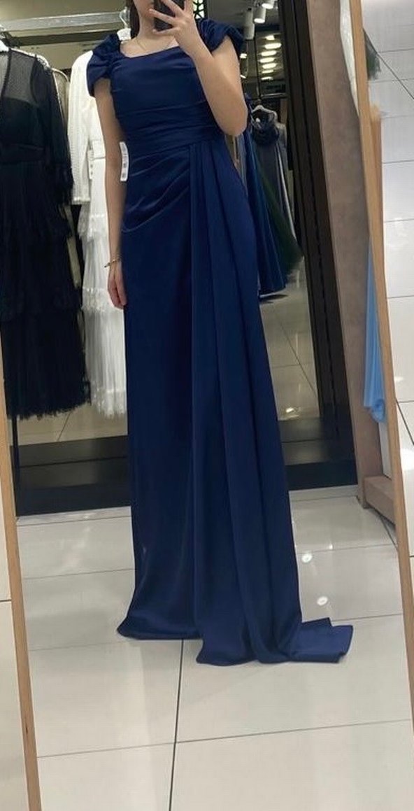 Lacivert Drapeli Uzun Abiye Elbise - Görsel 2