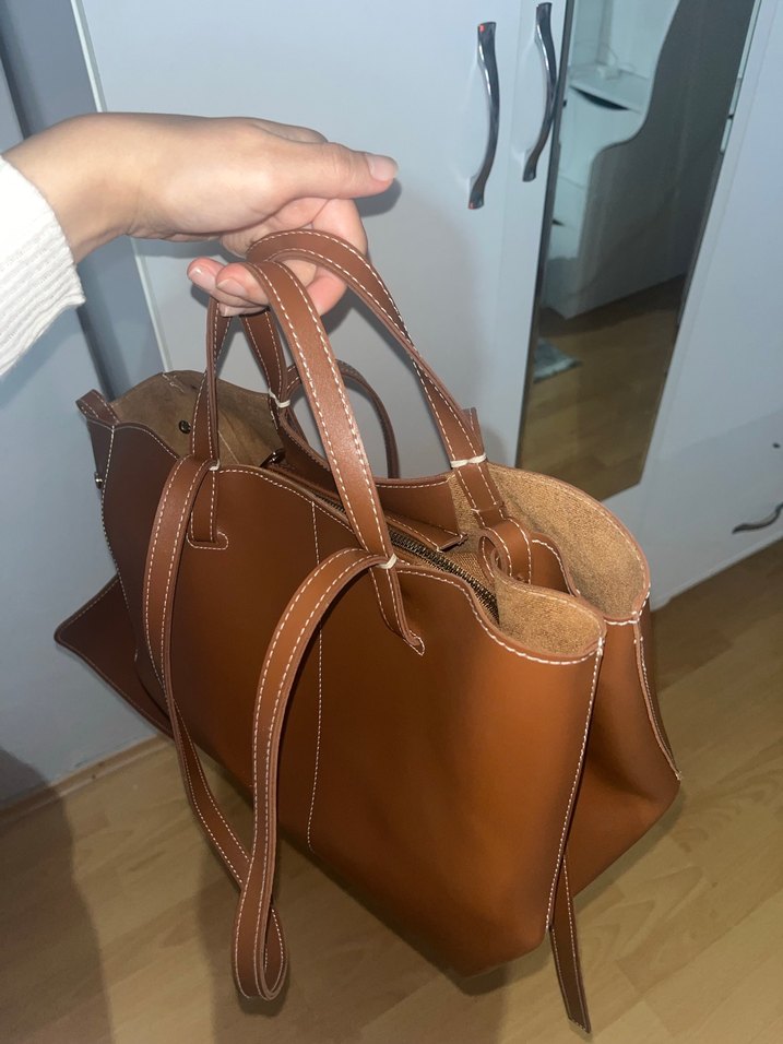 ZARA MODEL Kahverengi Deri Kadın Çanta - Görsel 3