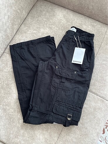 Bershka siyah kargo pantolon s/36 beden
