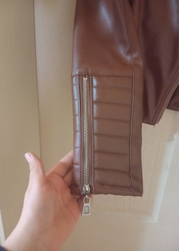 Kahverengi Deri Biker Ceket - Görsel 5