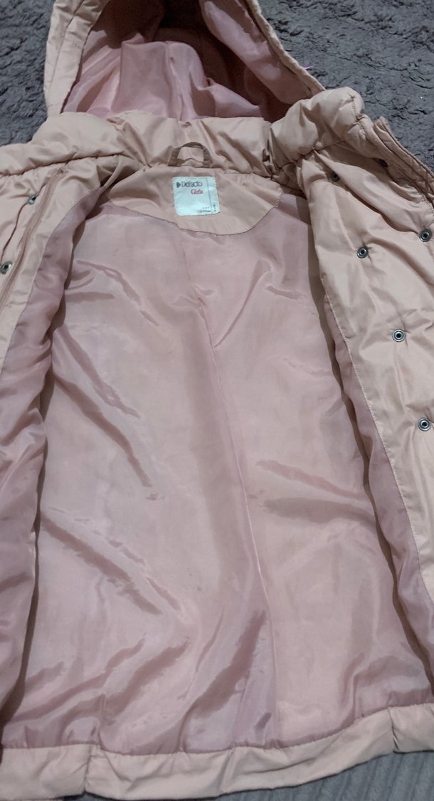 Bej Düğmeli kız çocuk Kışlık Mont - Görsel 3