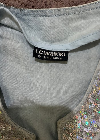 Parlak Payetli Gri Kot Kız Yeleği - Görsel 2