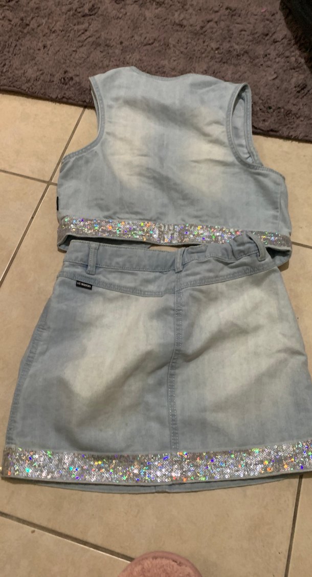 Parlak Payetli Gri Kot Kız Yeleği - Görsel 3