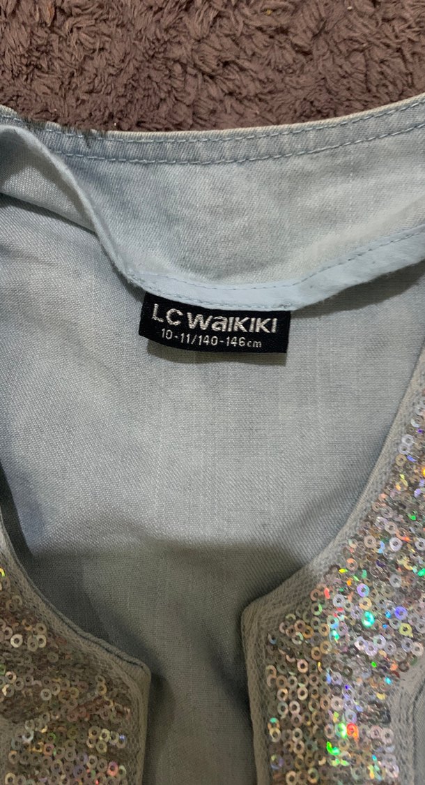 Parlak Payetli Gri Kot Kız Yeleği - Görsel 2