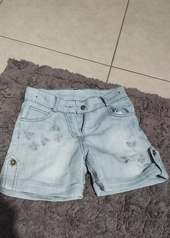 Kızlar için Gri Nakışlı Denim Şort