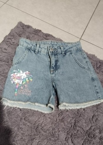 Kız Çocuk Gri Pullu Denim Şort