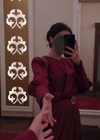 Bordo Uzun Kollu Midi Elbise - Görsel 3