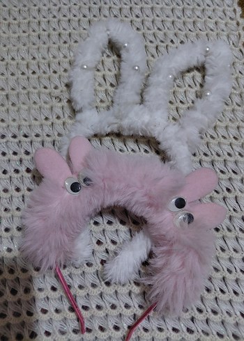 Beden pembe Renk 2 Tane Pembe Kürklü Nakışlı Çocuk Saç tacı