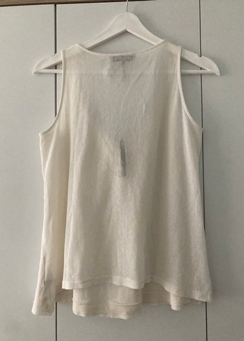 Kadın Beyaz Kolsuz V Yaka Keten Atlet - Görsel 2