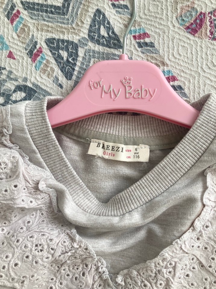 Kız Çocuk Gri Fırfırlı Sweatshirt - Görsel 2