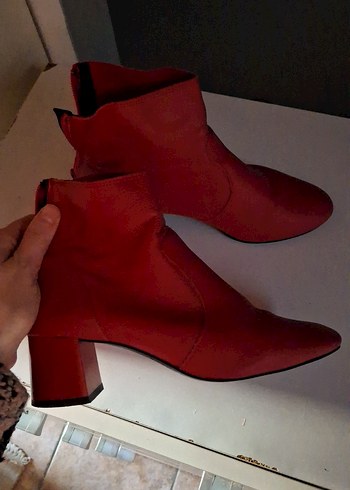 Kırmızı Hakiki Deri Kadın Topuklu Bot - Görsel 2