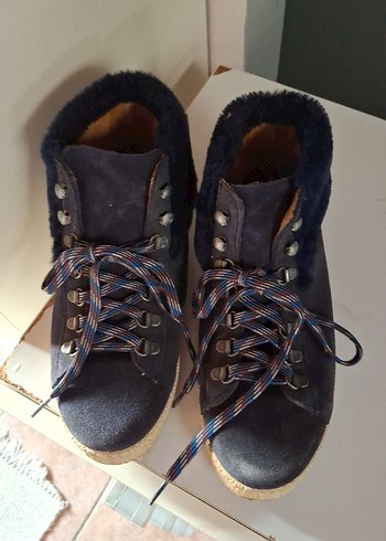 Lacivert Süet Kürklü Düz Bot - Görsel 5