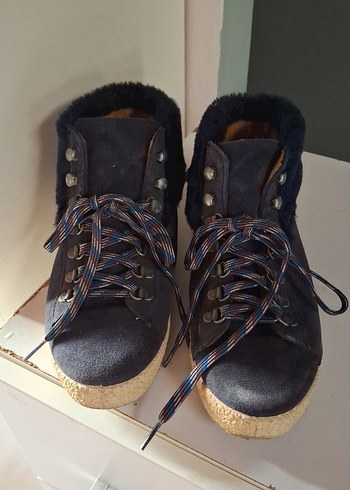 Lacivert Süet Kürklü Düz Bot - Görsel 4