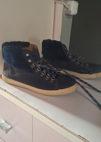 Lacivert Süet Kürklü Düz Bot - Görsel 2