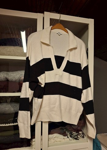 Mavi Kadın Siyah Beyaz Kazak - Görsel 2