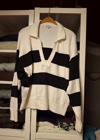 Mavi Kadın Siyah Beyaz Kazak - Görsel 3