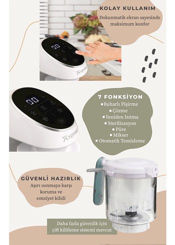 Beyaz Gri buharlı pişirici YOyko - Görsel 4
