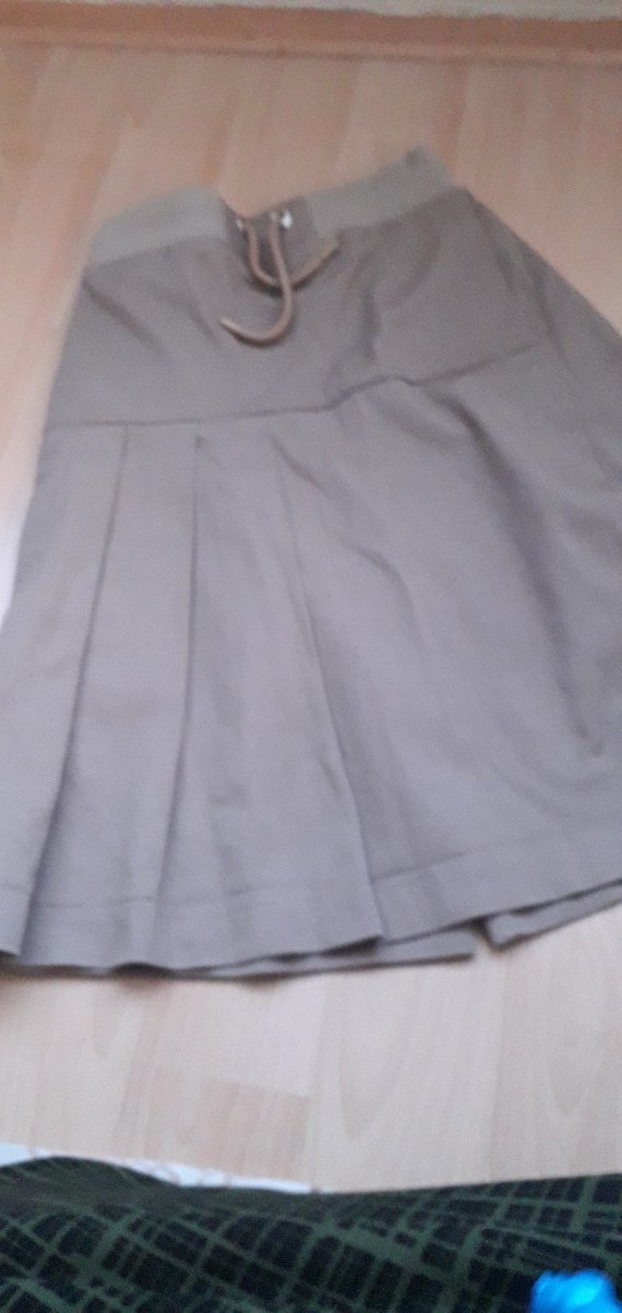 bej Midi Pliseli Keten pantolon Etek - Görsel 3