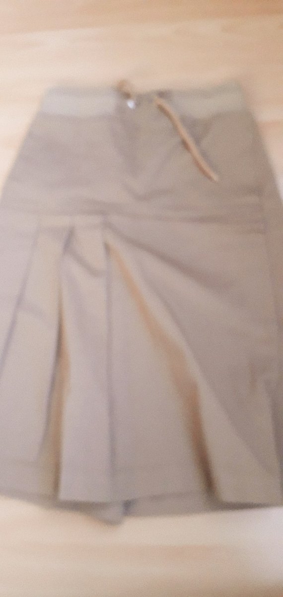 bej Midi Pliseli Keten pantolon Etek - Görsel 2