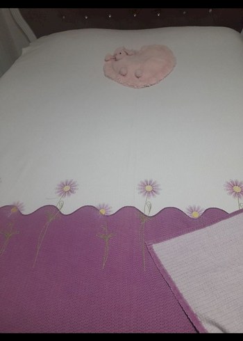 Mor Nakışlı pike 240x185santim çift kişilik kusursuz - Görsel 5