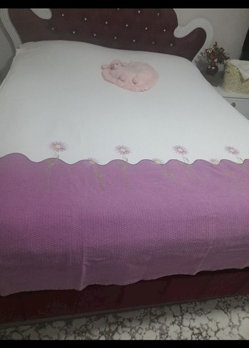 Mor Nakışlı pike 240x185santim çift kişilik kusursuz - Görsel 7