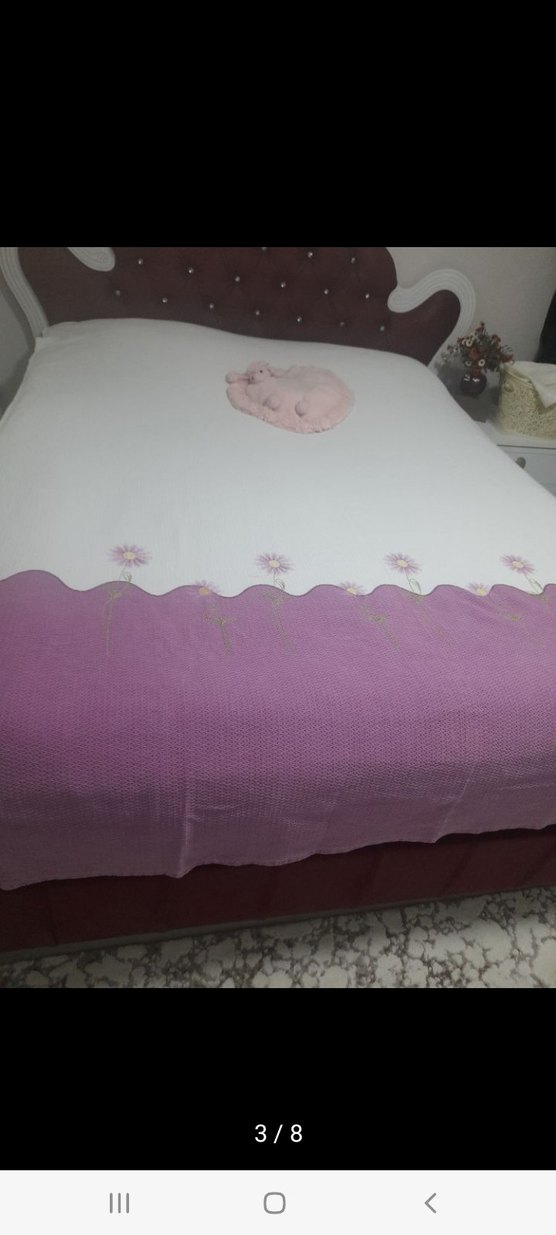 Mor Nakışlı pike 240x185santim çift kişilik kusursuz - Görsel 3