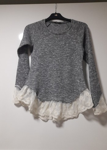 Gri Uzun Kollu güpür detaylı kazak38,40uyumlu - Görsel 2