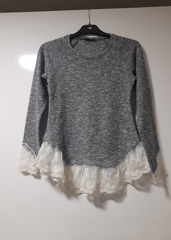 Gri Uzun Kollu güpür detaylı kazak38,40uyumlu - Görsel 3