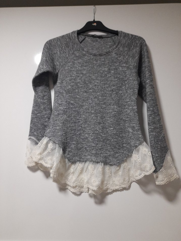 Gri Uzun Kollu güpür detaylı kazak38,40uyumlu - Görsel 2