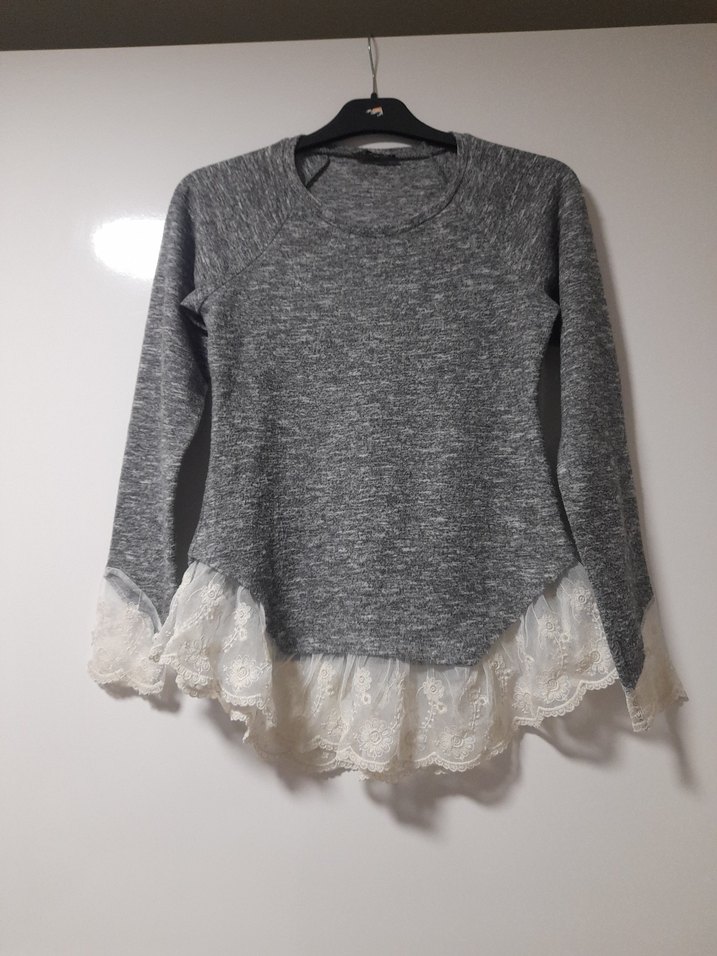 Gri Uzun Kollu güpür detaylı kazak38,40uyumlu - Görsel 3