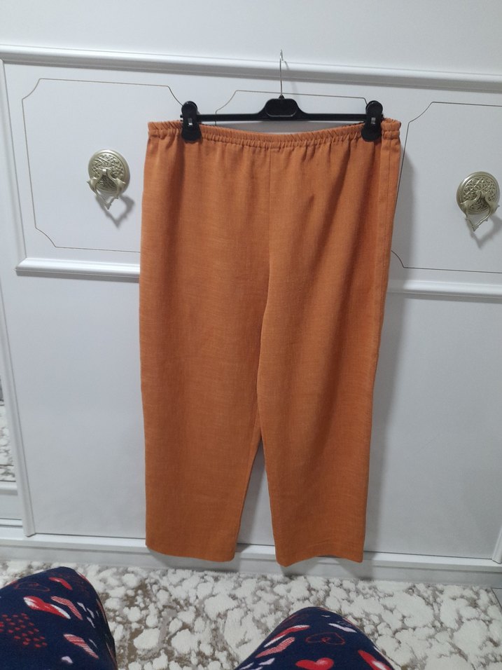 somon rengi44beden uyumlu kalın Keten Kadın Pantolon - Görsel 3