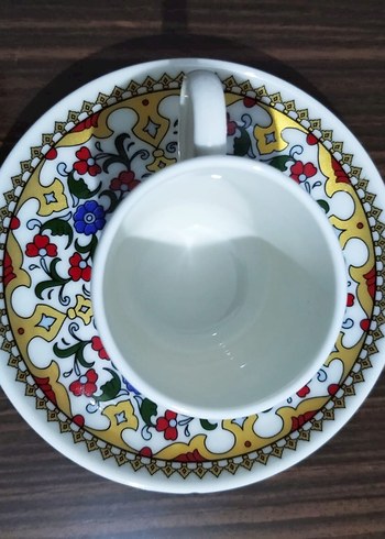 Çiçek Desenli Renkli Porselen Fincan ve Tabağı - Görsel 4