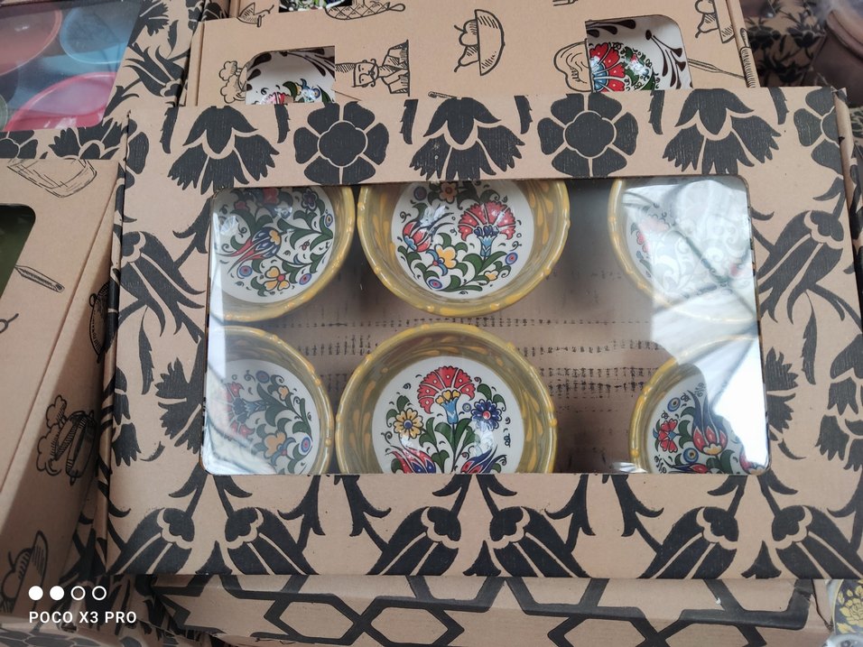 El Yapımı Çiçek Desenli Seramik Kase Seti - Görsel 2