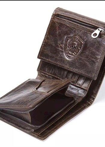 %100 hakiki deri Kahverengi Biker Tarzı Erkek Cüzdanı - Görsel 2
