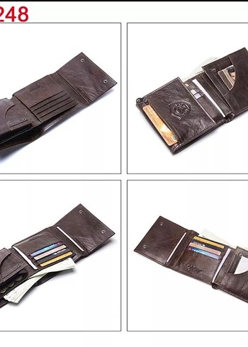 %100 hakiki deri Kahverengi Biker Tarzı Erkek Cüzdanı - Görsel 3